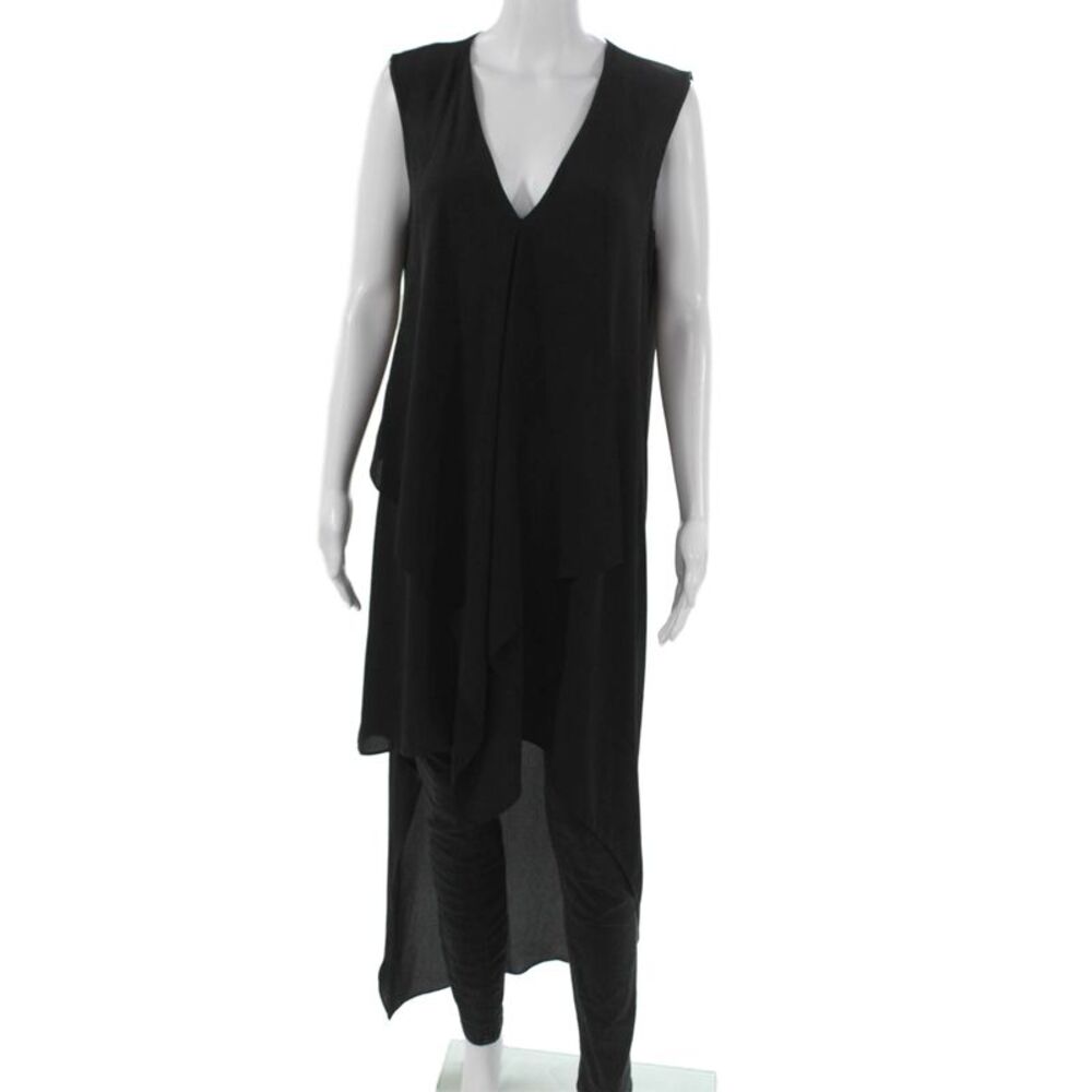 BCBG Max Azria Womens Tunic Black Polyester V Neck Sleeveless Size M